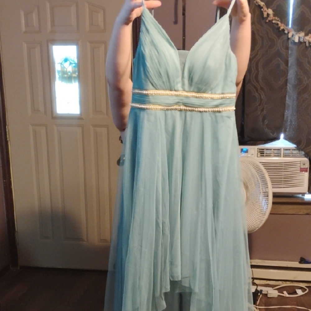 Ever Pretty Light Blue High Low Dress with Gold Accents